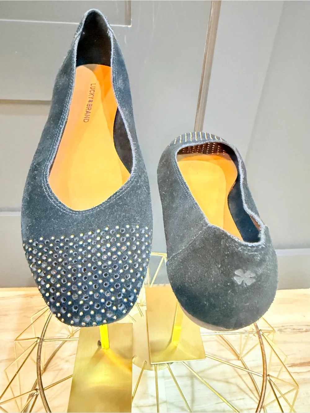 Lucky Brand Black Suede Studded Ballet Flats